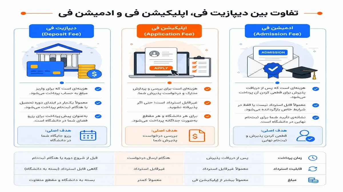 تفاوت بین دیپازیت فی، اپلیکیشن فی و ادمیشن فی